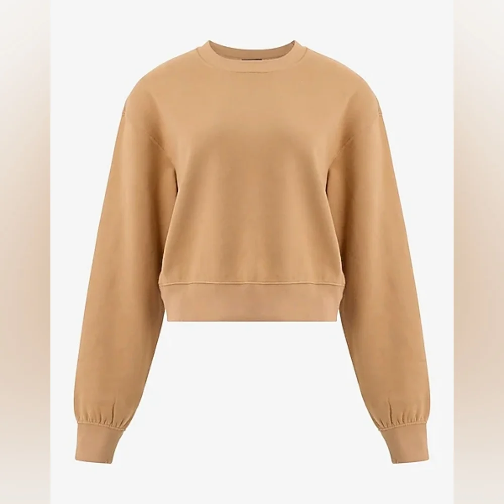 Express Crew Neck Banded Bottom Cropped Sweatshirt - Camel - Size M - Picture 4 of 6